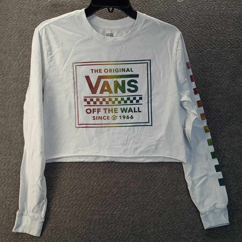 Vans Off The Wall Rainbow Graphic Cropped Long Sleeve Tee Women Medium